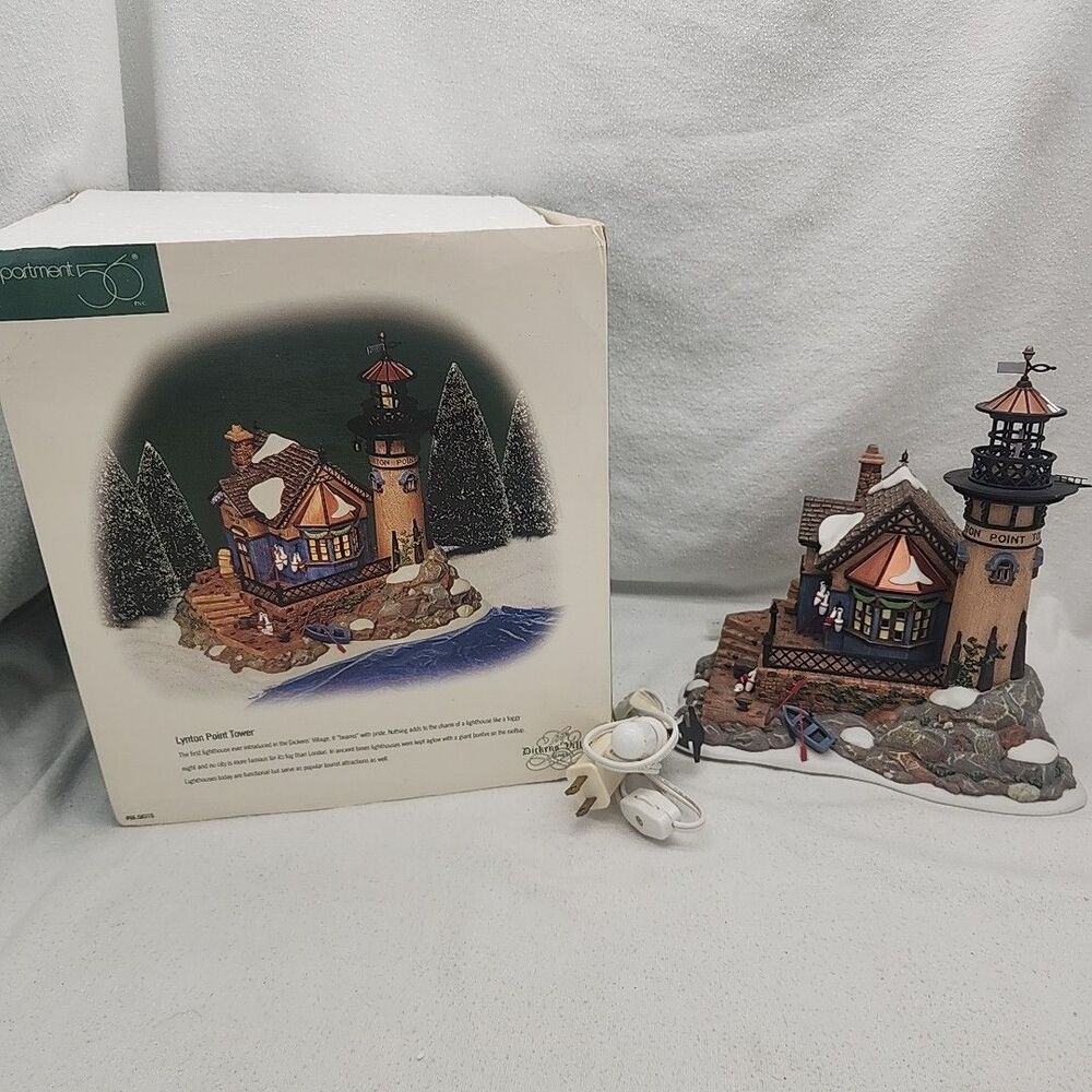 House Dept 56 Dickens Village Lynton Point Tower Lighted Lighthouse W/Box #58315